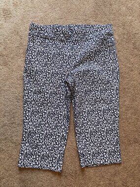 Christopher & Banks Navy White Ditsy Floral Print Dress Capri Pants 14